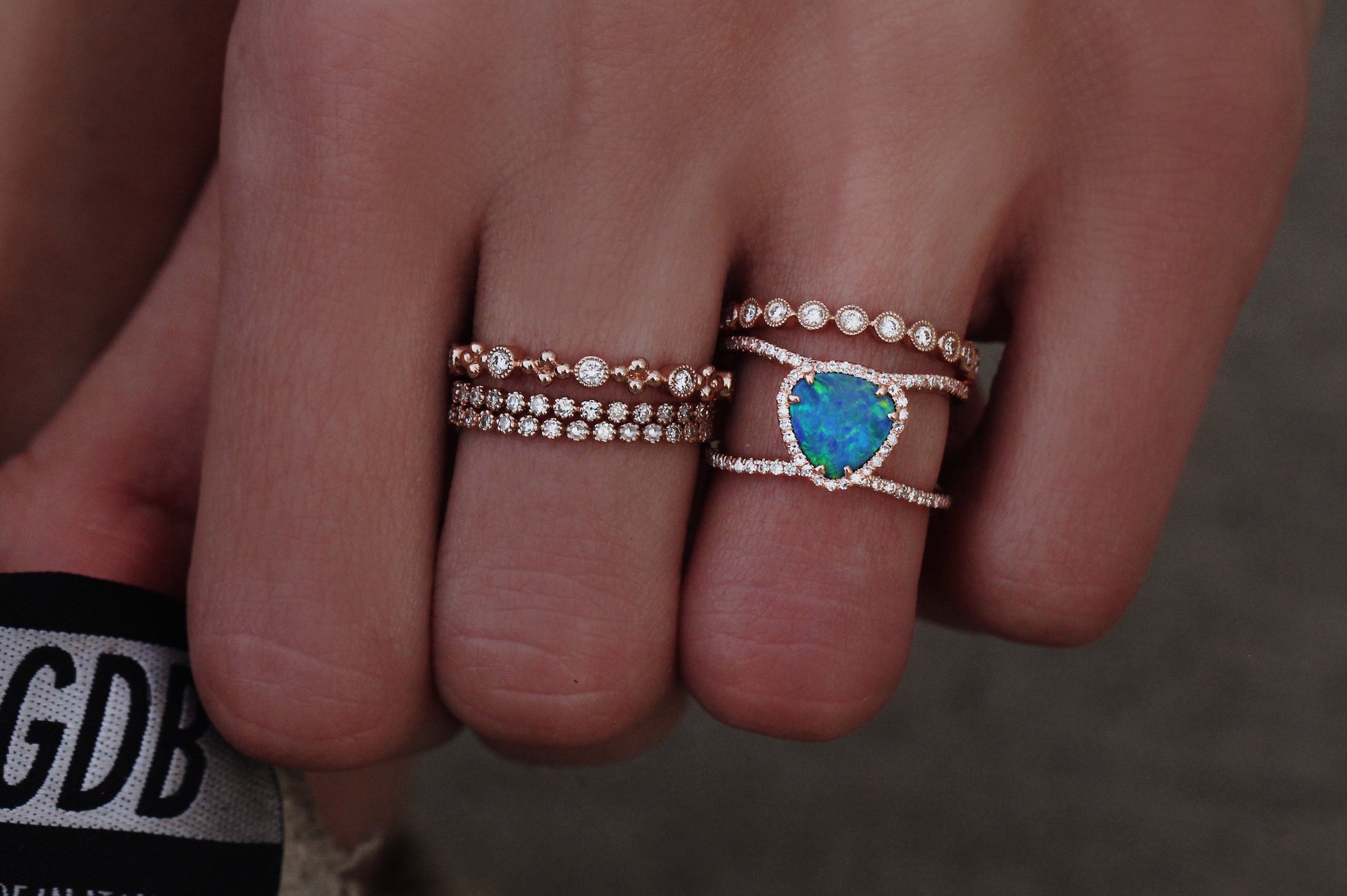 14kt gold and diamond Petite Triangle Double Band Opal ring - Luna Skye