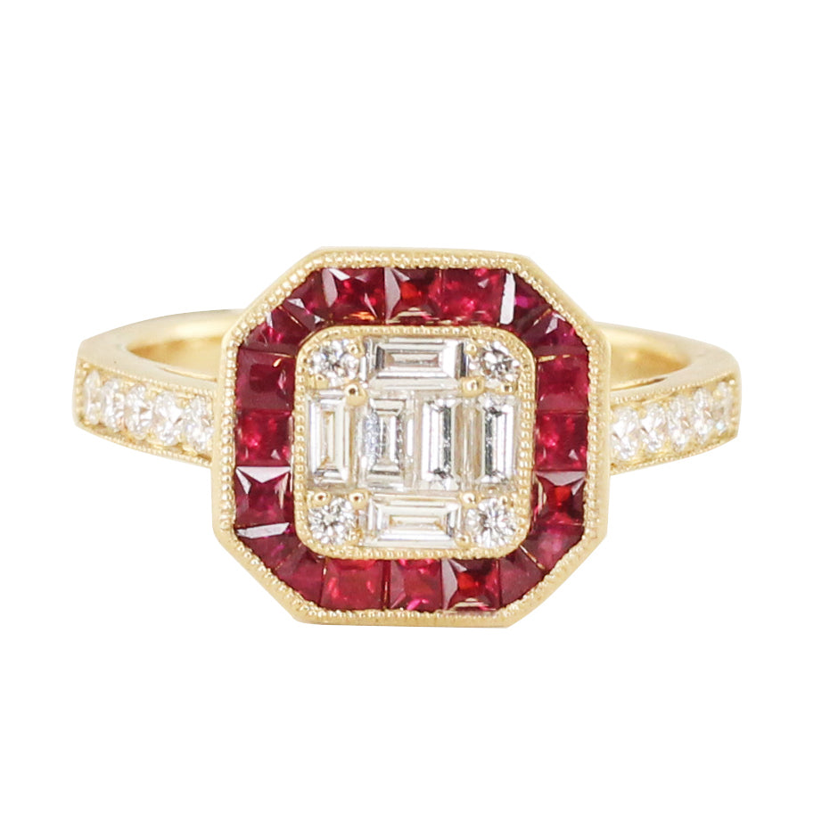 14kt gold and diamond ruby vintage deco ring - Luna Skye