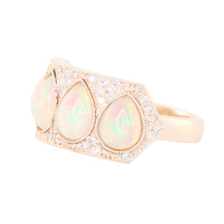 14kt gold scattered diamond teardrop opal ring - Luna Skye
