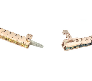 14kt gold deco rainbow sapphire bracelet