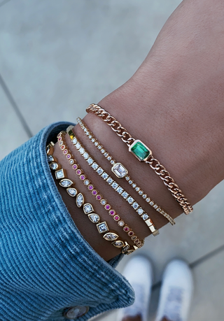 14kt gold emerald bezel chain link bracelet - Luna Skye