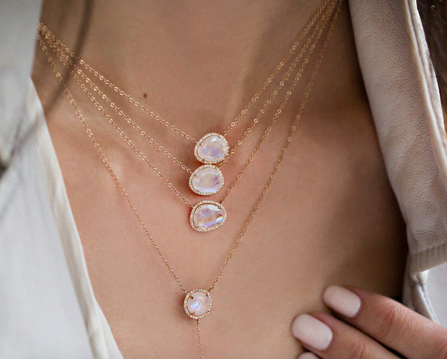 14kt gold and diamond free form moonstone necklace - Luna Skye