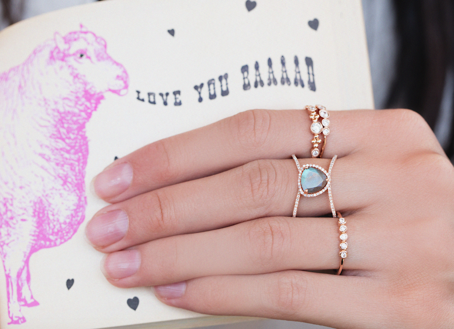 14kt gold and diamond Petite Triangle Double Band Labradorite ring - Luna Skye
