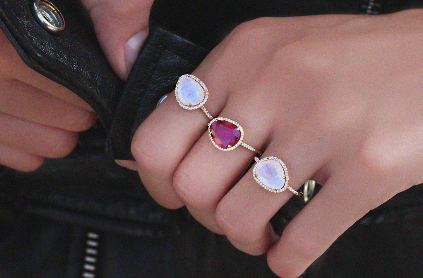 14kt gold and diamond single band moonstone ring - Luna Skye