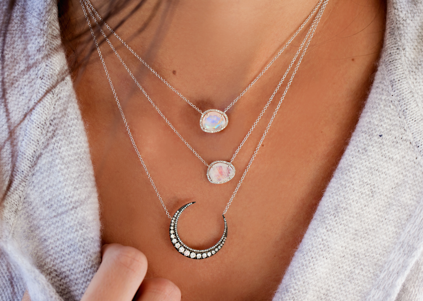 14kt gold and diamond free form moonstone necklace - Luna Skye