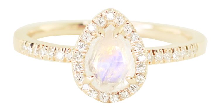 14kt gold and diamond single band teardrop moonstone ring - Luna Skye