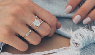 gold petite triangle double band teardrop ring