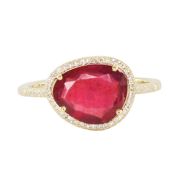 14kt gold and diamond single band ruby ring - Luna Skye