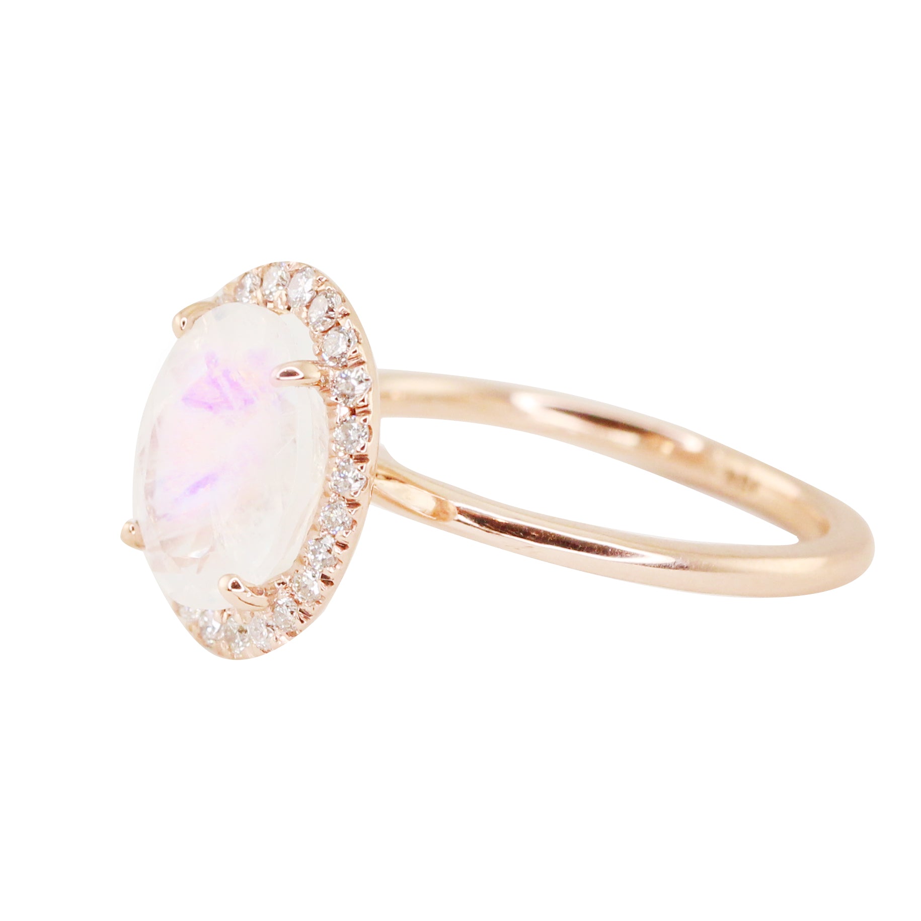 14kt gold and diamond solitaire moonstone ring with halo - Luna Skye