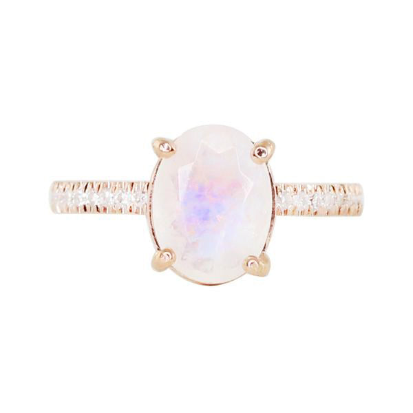 14kt gold and diamond solitaire moonstone eternity ring - Luna Skye