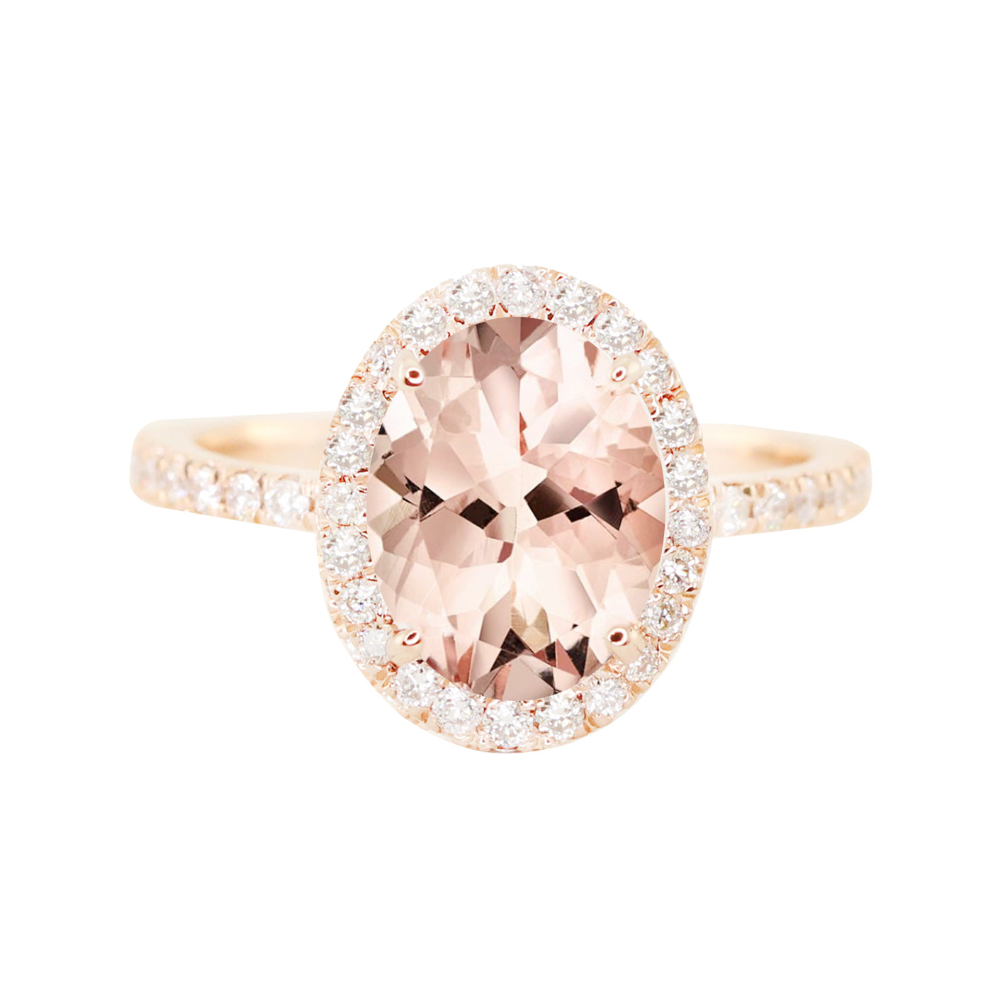 14kt gold and diamond solitaire morganite eternity ring with halo - Luna Skye