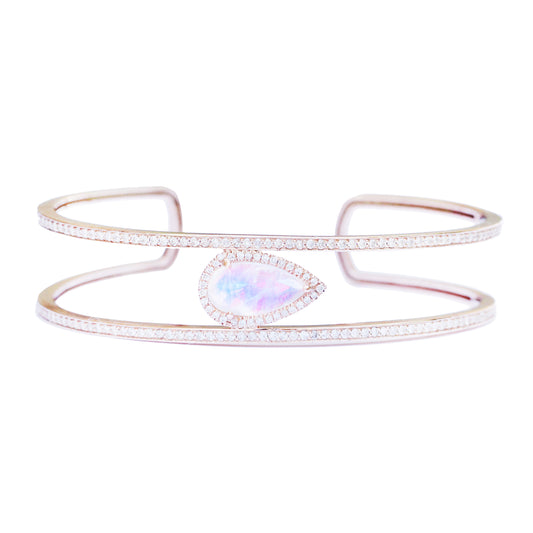 14kt gold two diamond row moonstone cuff