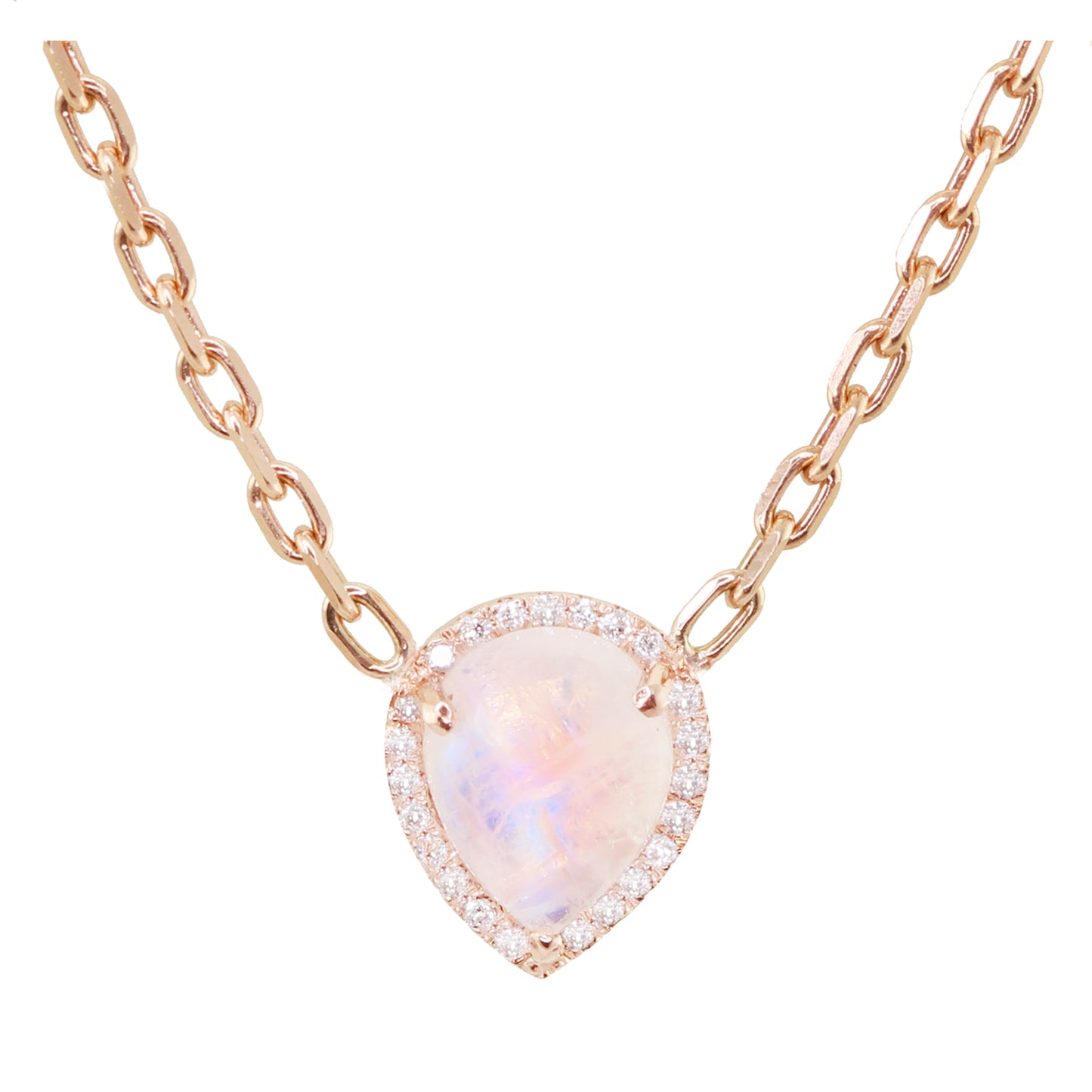 14kt gold and diamond chain link teardrop moonstone necklace - Luna Skye