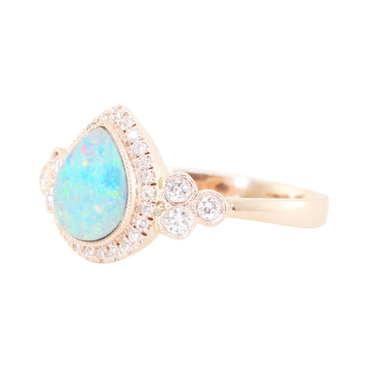 14kt gold and diamond teardrop opal bezel ring - Luna Skye