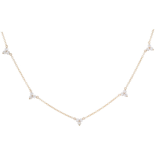 14kt gold and three diamond cluster necklace