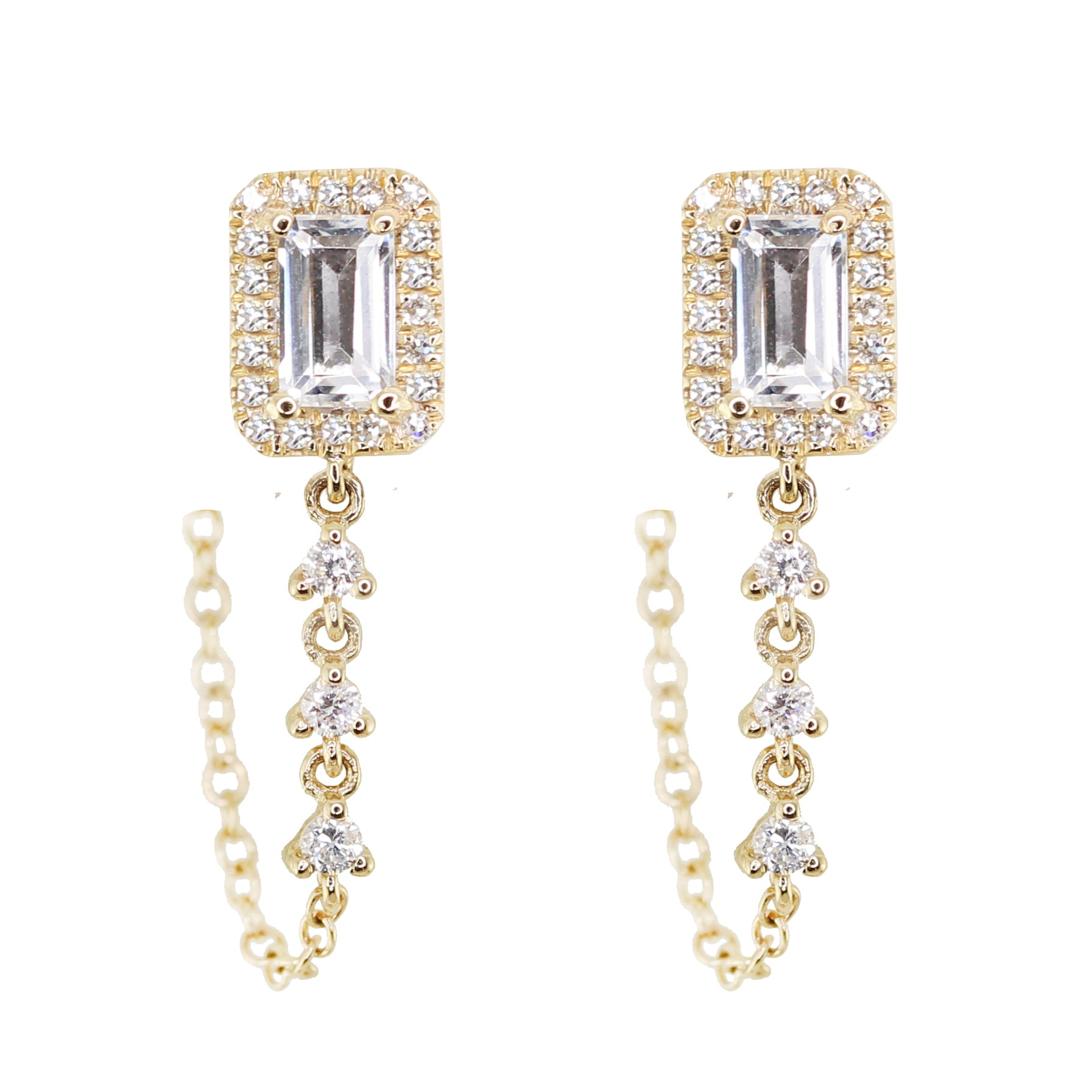 14kt gold and diamond emerald cut chain earrings - Luna Skye