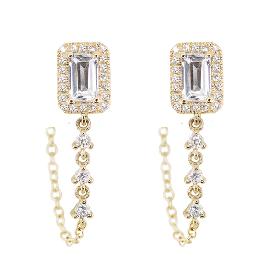 14kt gold and diamond emerald cut chain earrings - Luna Skye