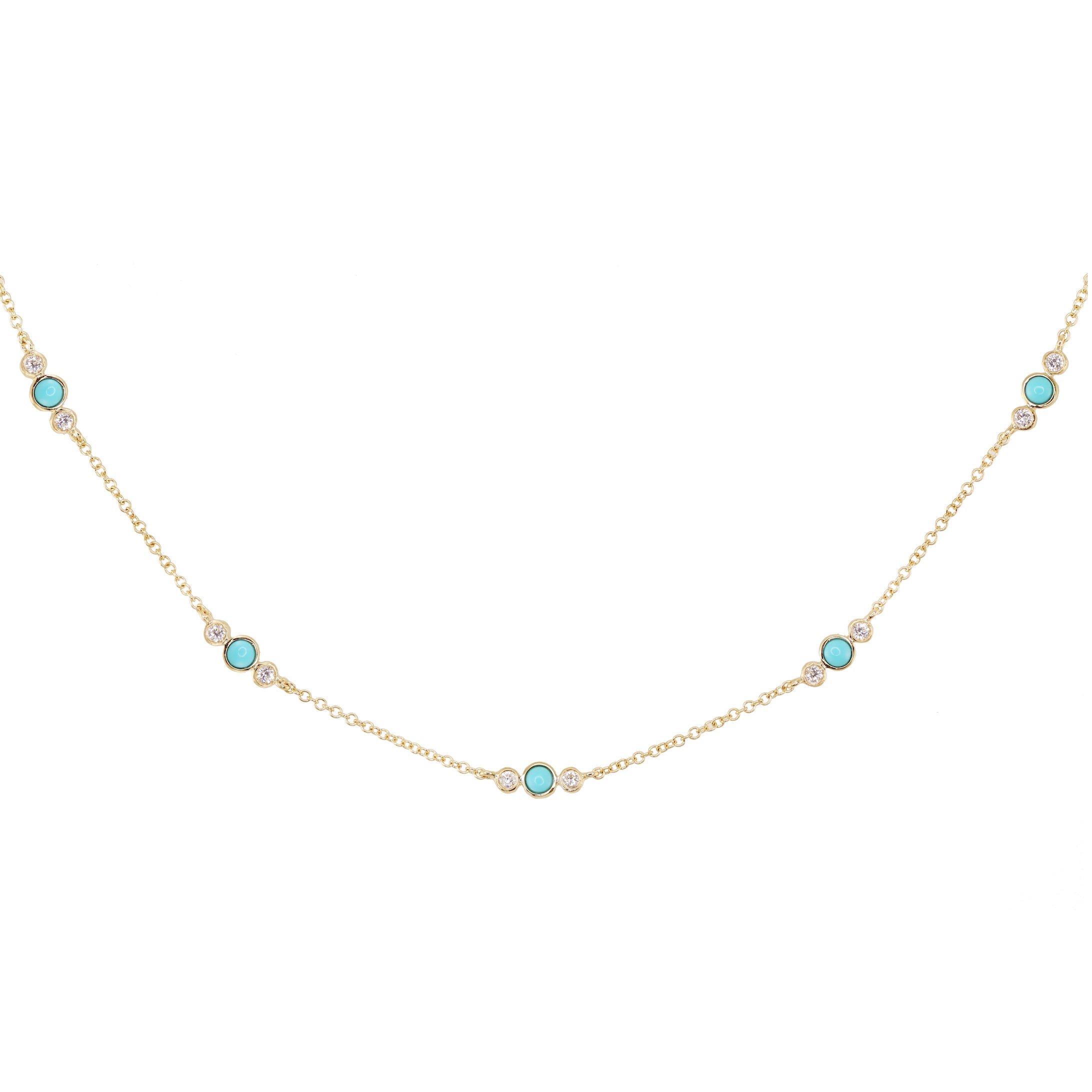 14kt gold and diamond turquoise bezel necklace