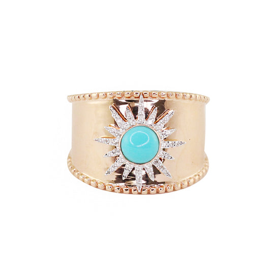 14kt gold and diamond turquoise starburst cigar ring - Luna Skye