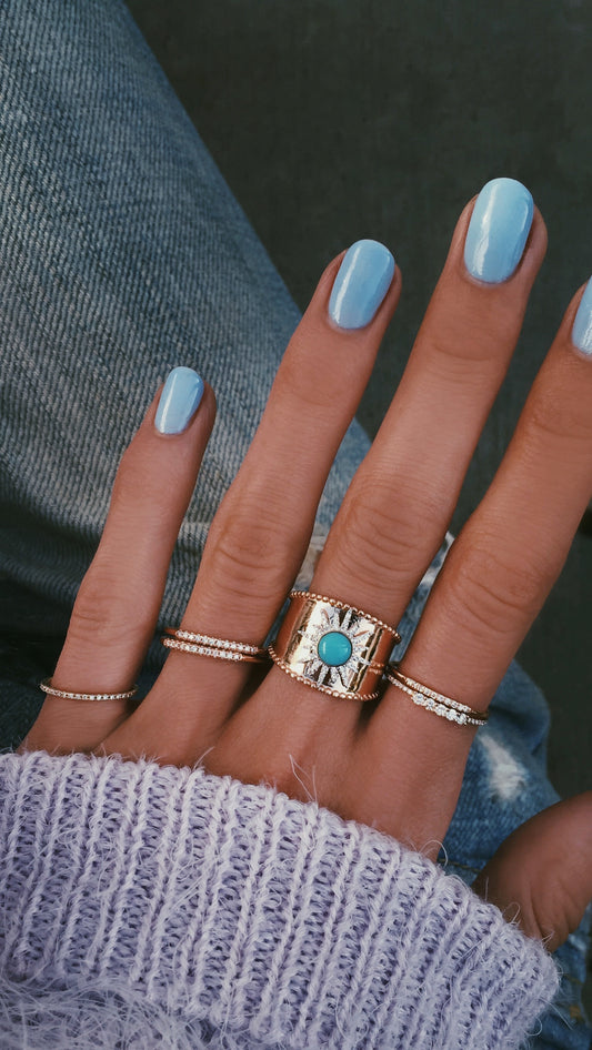 14kt gold and diamond turquoise starburst cigar ring - Luna Skye