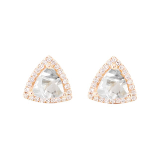 14kt gold and diamond trillion white topaz studs
