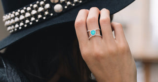 14kt gold and diamond Petite Triangle Double Band Opal ring - Luna Skye