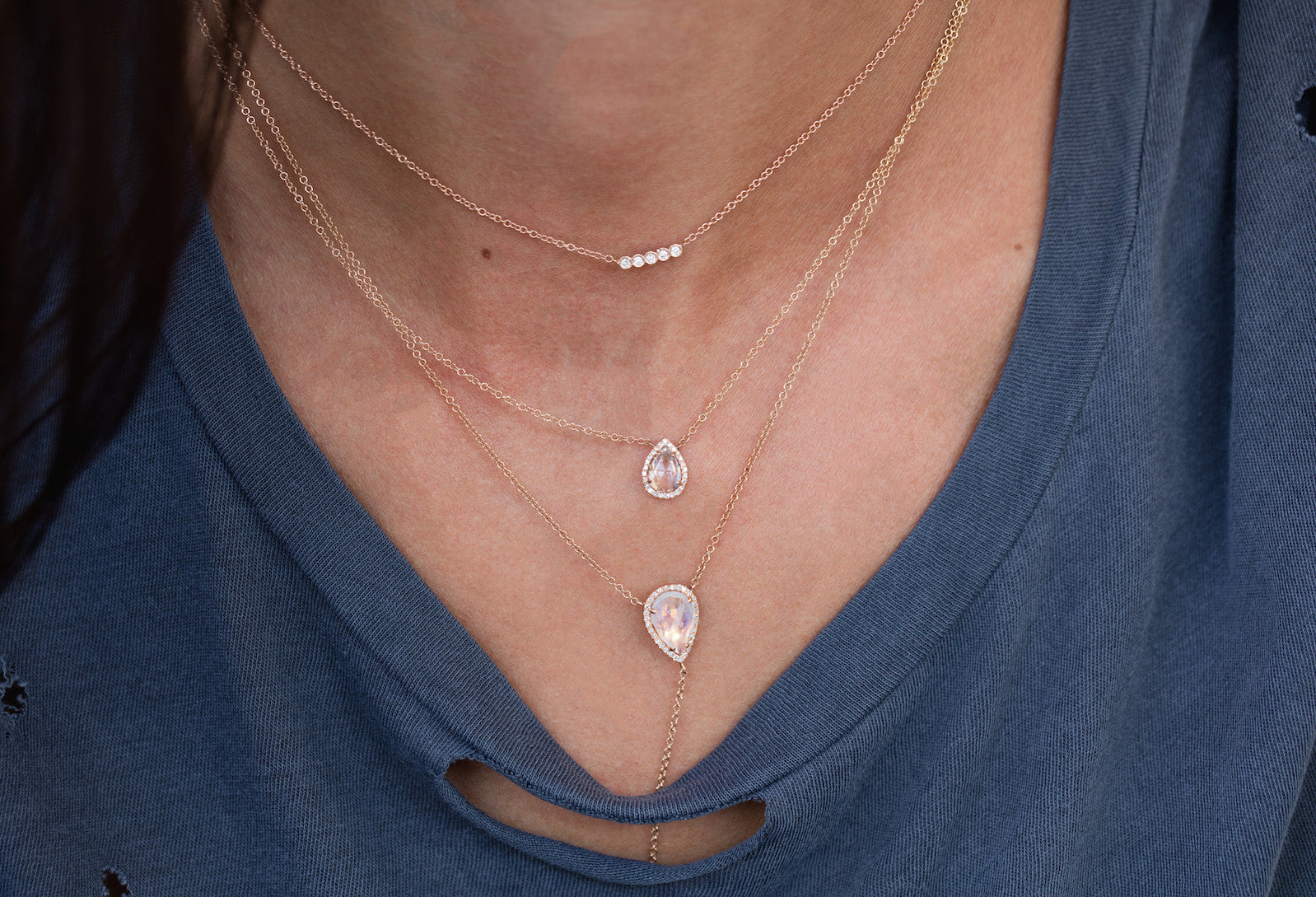 14kt gold and diamond topaz teardrop necklace - Luna Skye