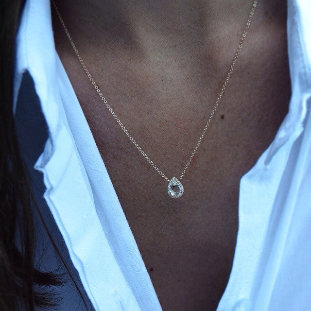 14kt gold and diamond topaz teardrop necklace - Luna Skye