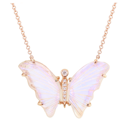 14kt gold and diamond moonstone baby butterfly necklace