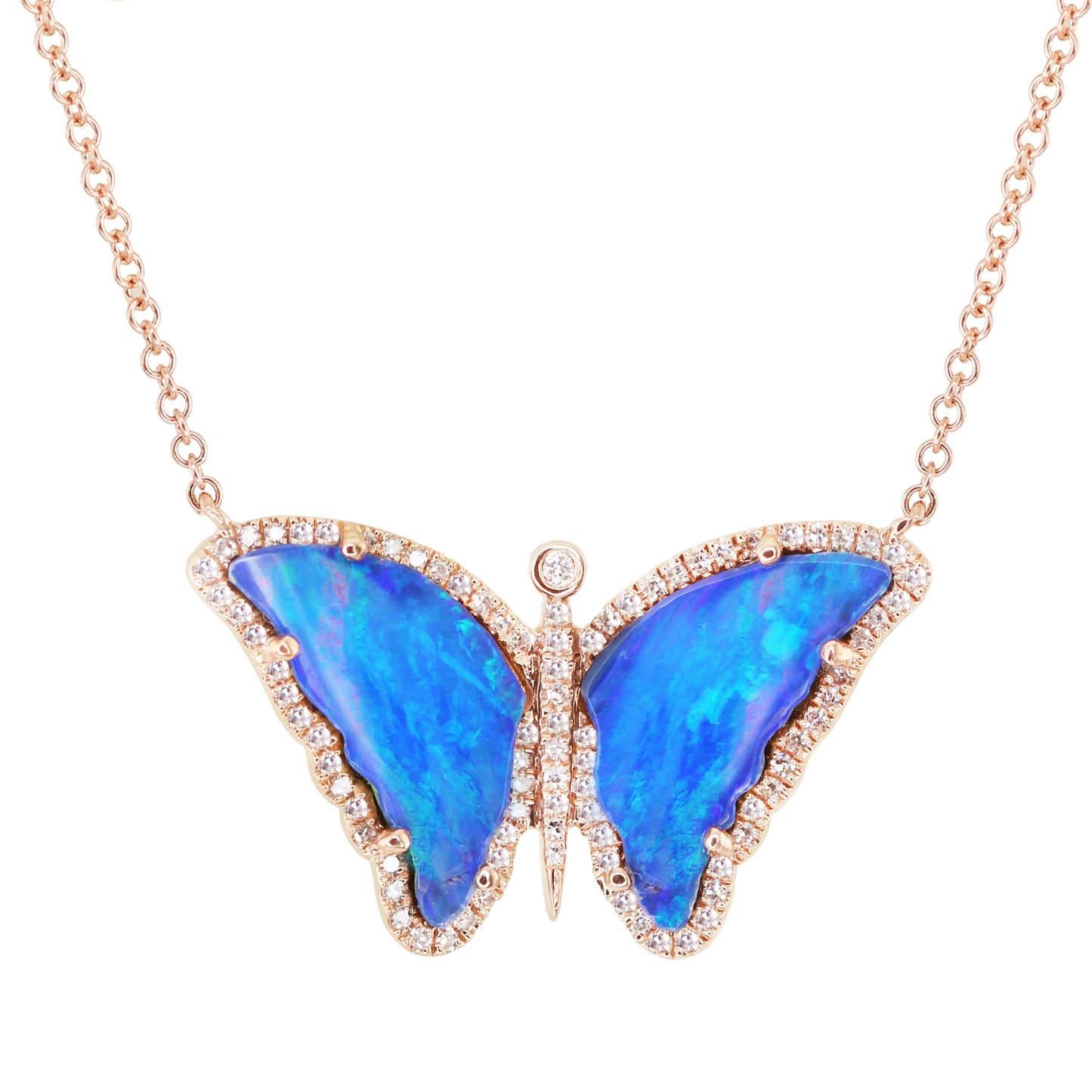 14kt gold and diamond opal butterfly necklace