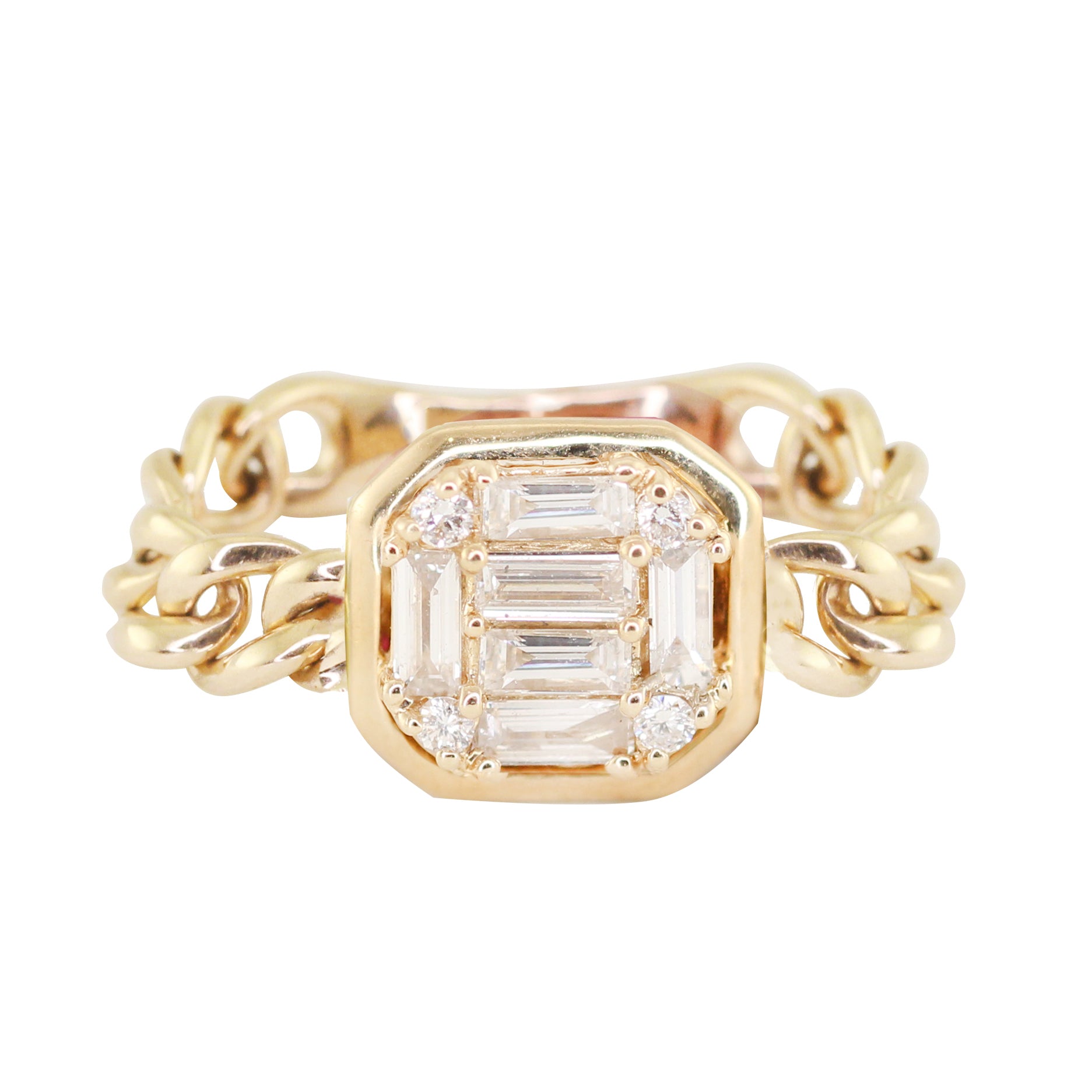 14kt gold and diamond baguette chain ring - Luna Skye