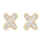 14kt gold baguette diamond x stud