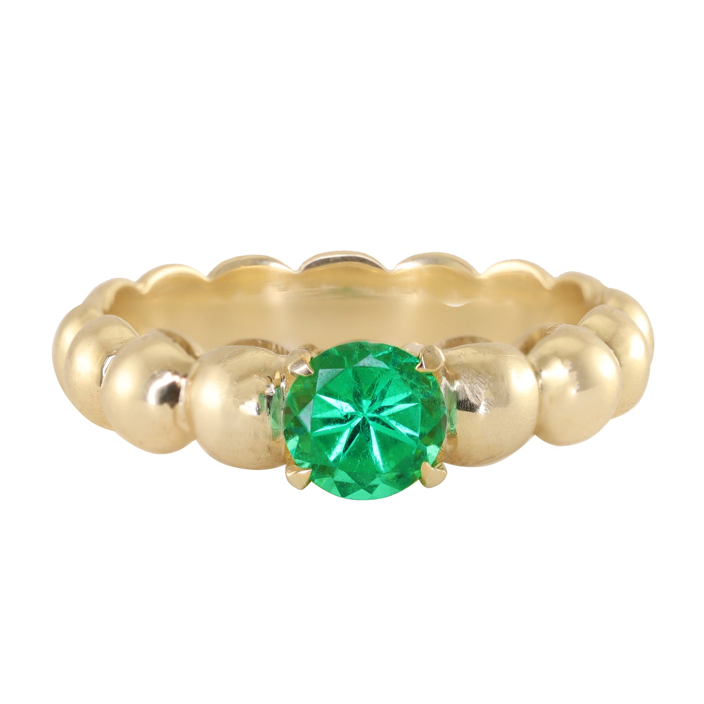 14kt gold solitaire emerald bead ring