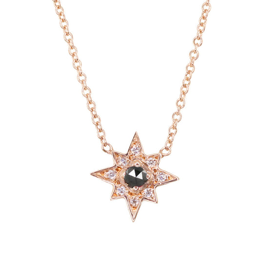 14kt gold black diamond starburst necklace