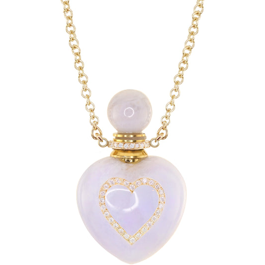14kt gold and diamond heart blue lace agate perfume bottle necklace
