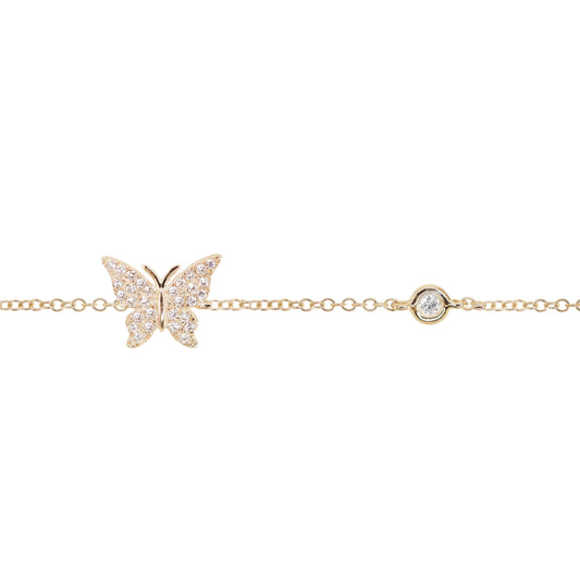 14kt gold mini butterfly diamond bezel bracelet