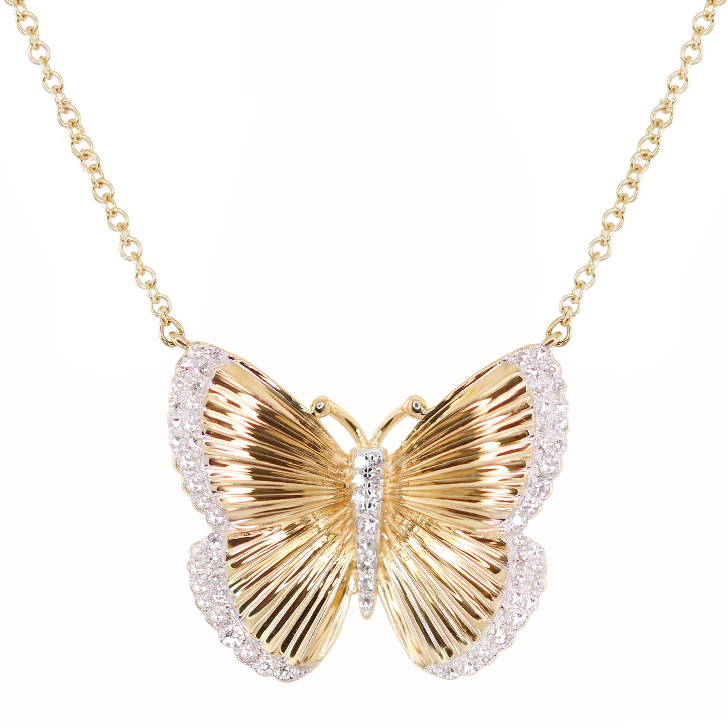 14kt gold and diamond butterfly burst necklace