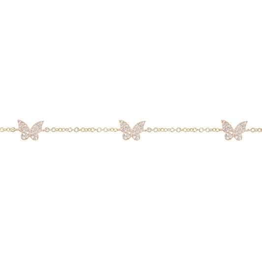 14kt gold and diamond butterfly row bracelet