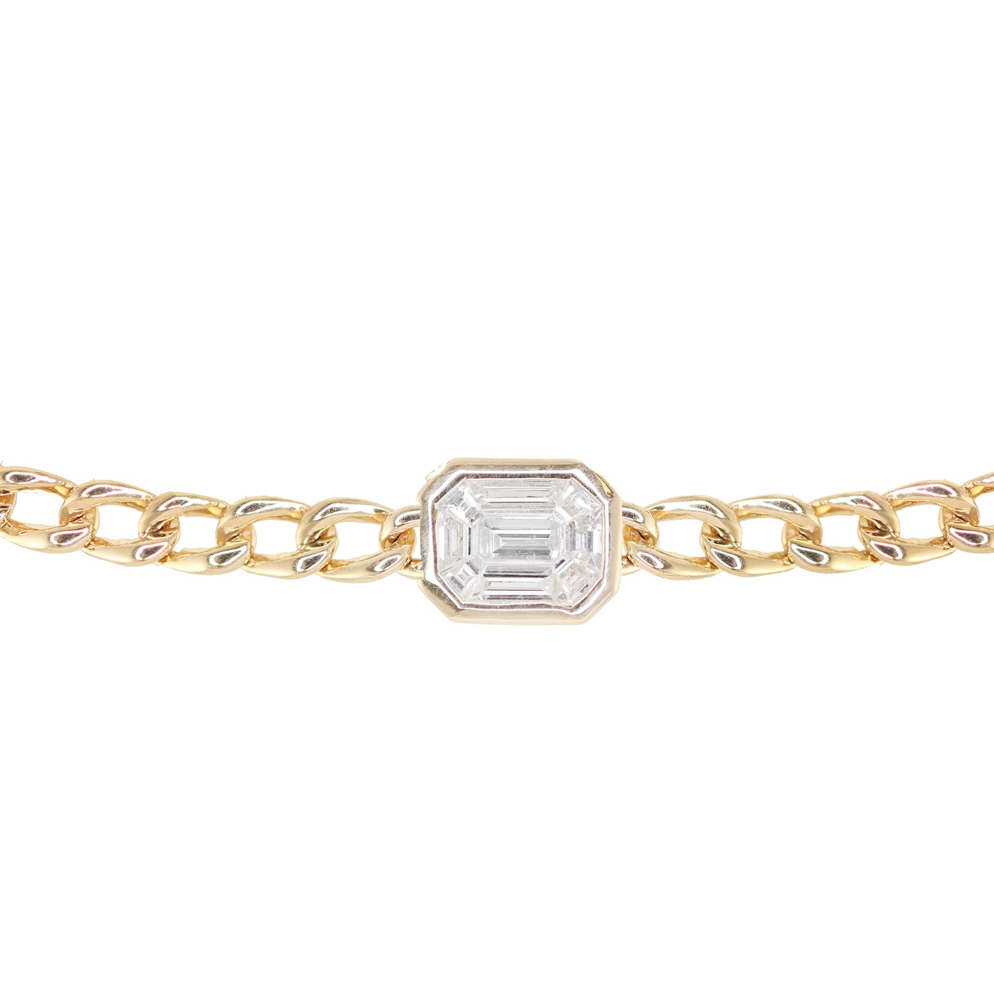 14kt gold chain link illusion diamond bezel bracelet