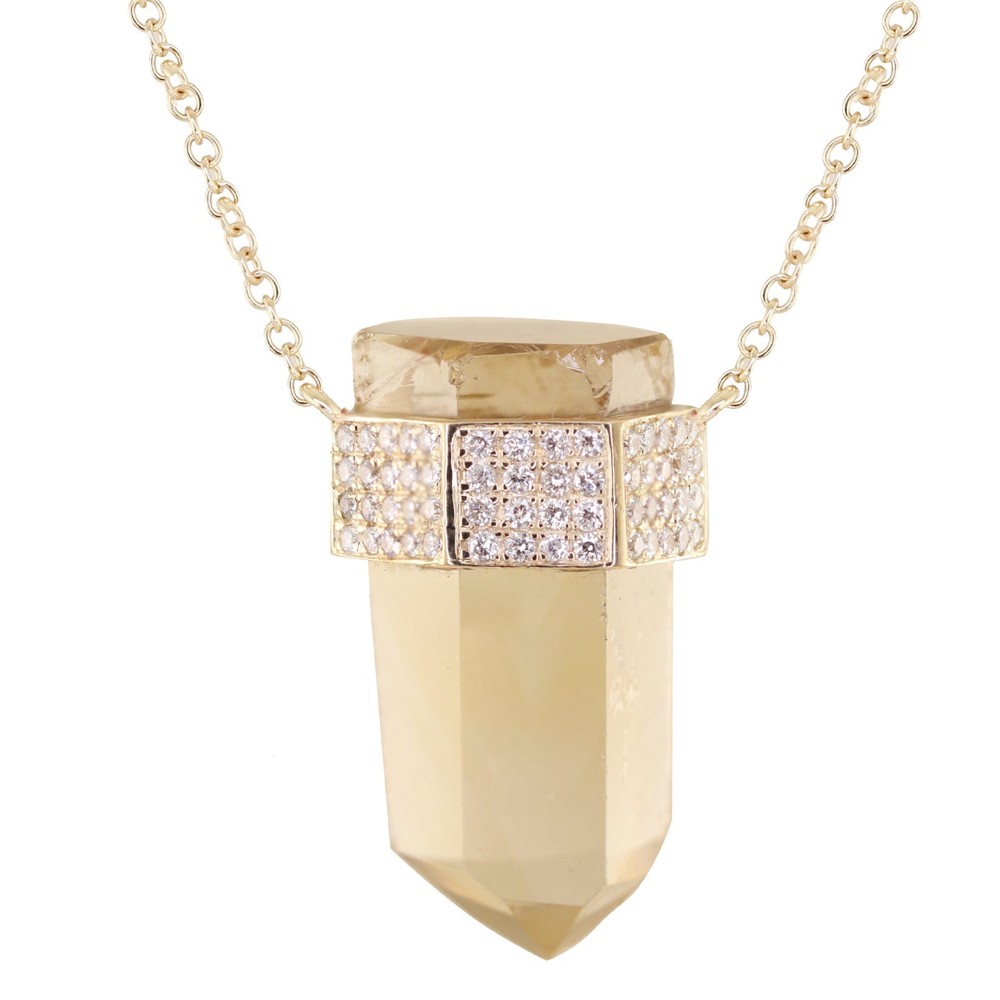 14kt gold and diamond citrine crystal bar necklace
