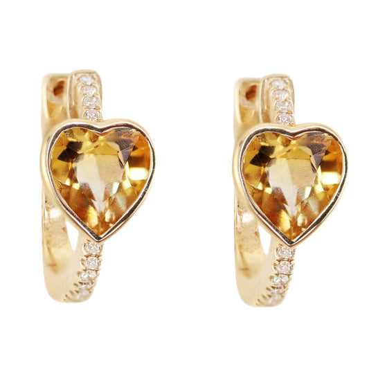 14kt gold and diamond citrine bezel heart hoop