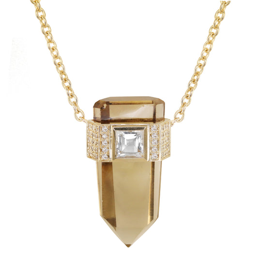 14kt gold and diamond mama citrine topaz bezel crystal bar necklace