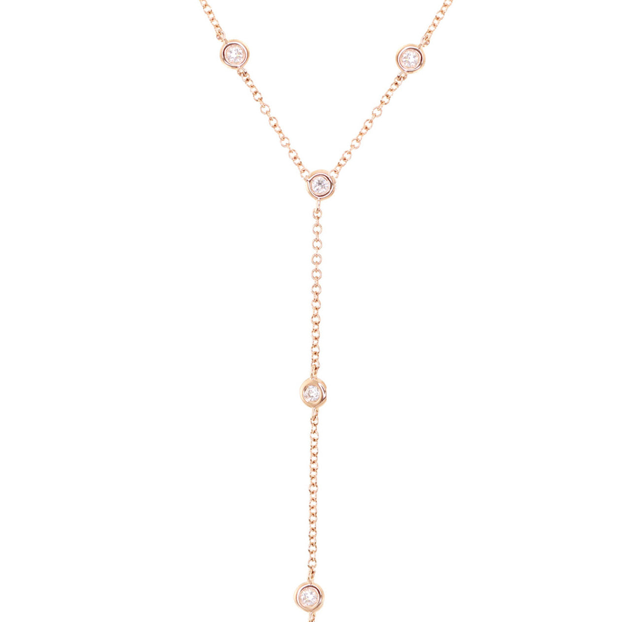 14kt gold single row diamond bezel lariat