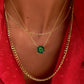 14kt gold cushion solitaire emerald prong necklace