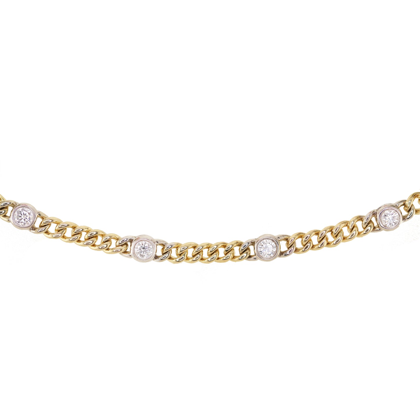 14kt gold and diamond bezel row chain bracelet