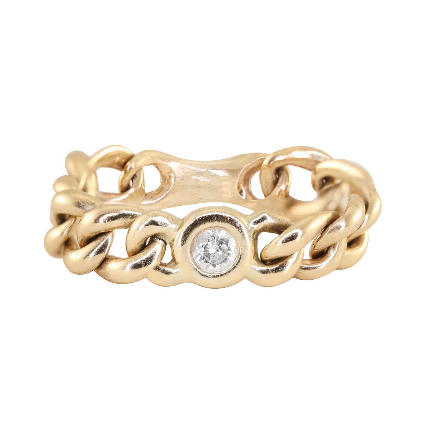 14kt gold diamond bezel chain ring