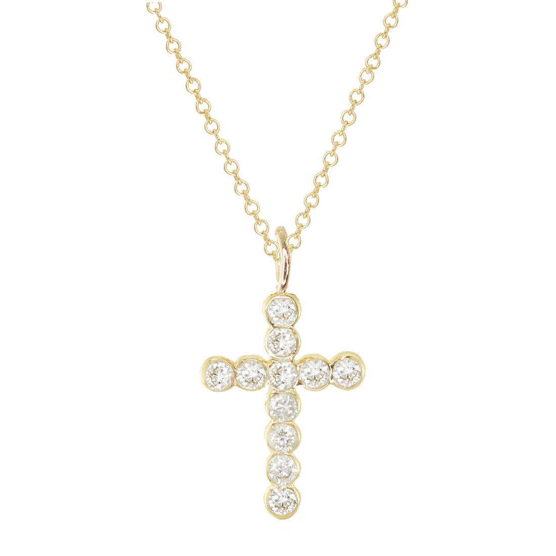 14kt gold diamond bezel cross necklace – Luna Skye