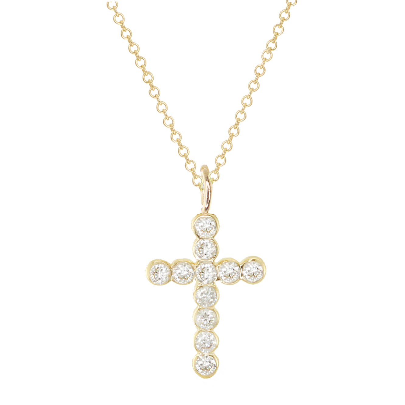14kt gold diamond bezel cross necklace
