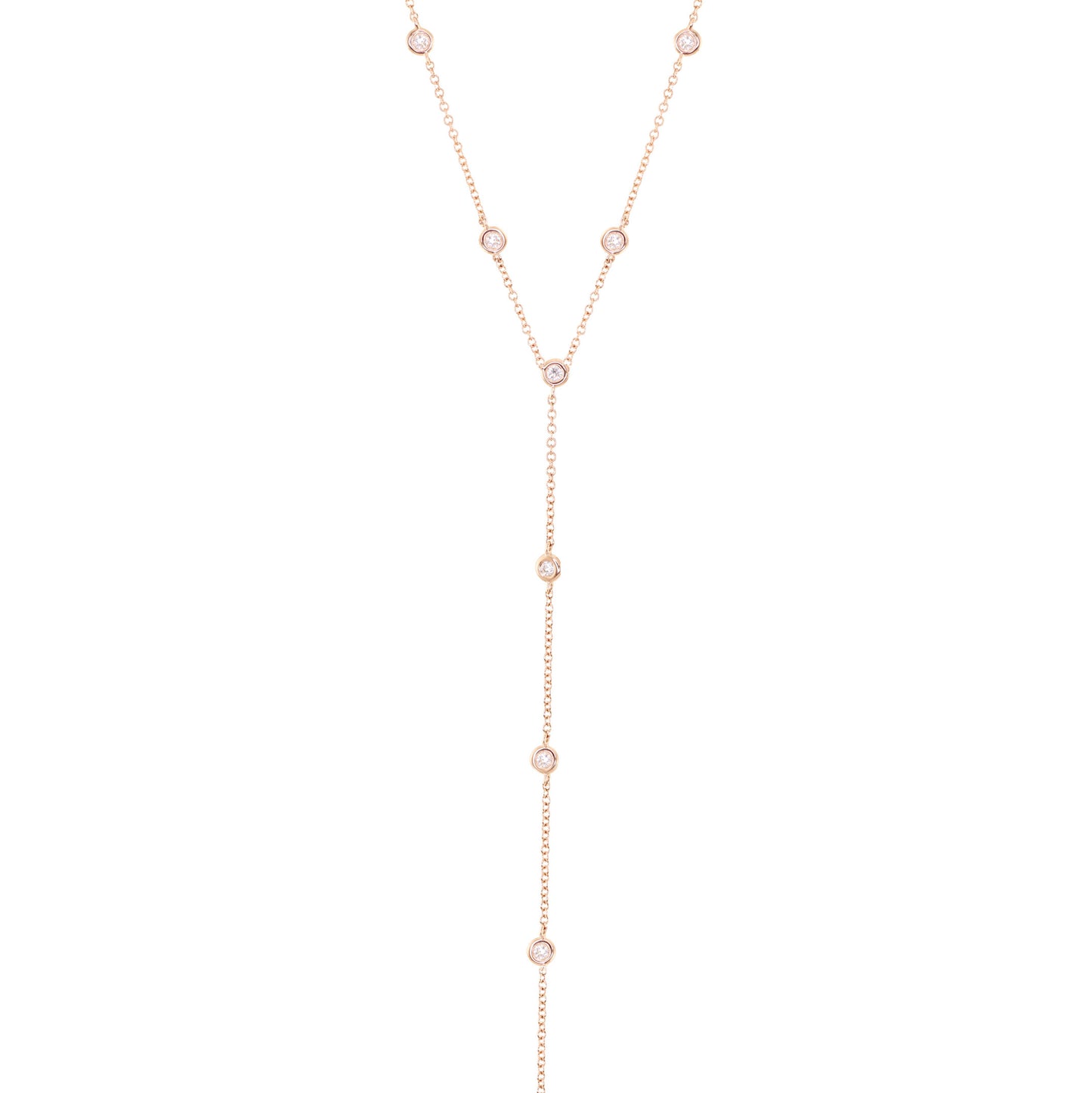 14kt gold single row diamond bezel lariat