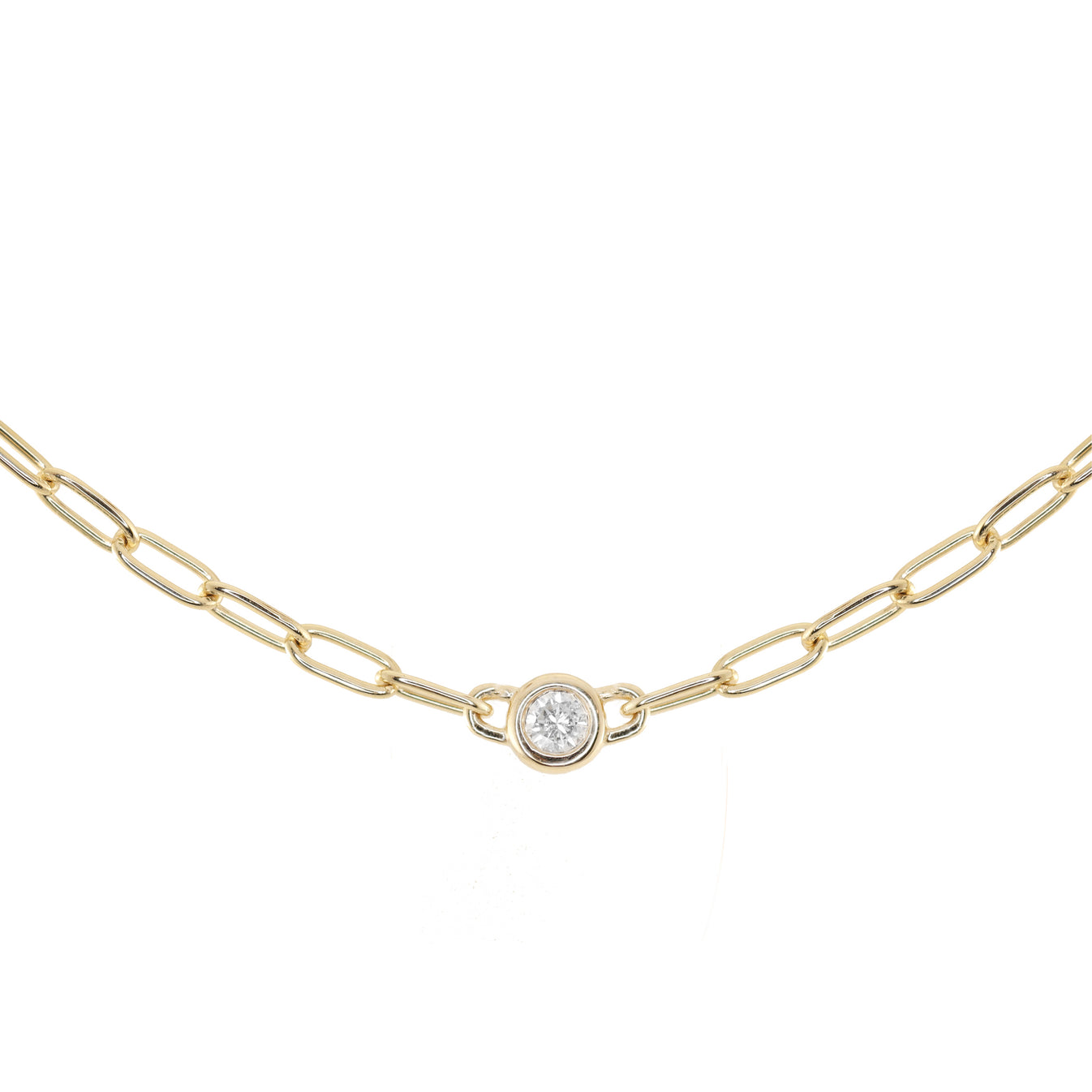 14kt gold paperclip diamond bezel necklace Luna Skye